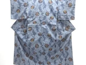 雪輪に草花模様織り出し手織り紬着物